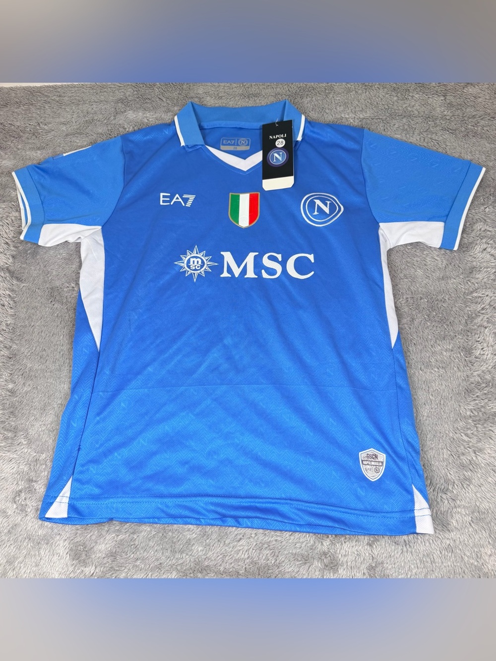 EA7 Youth XL Blue Napoli Soccer Jersey with MSC Sponsor